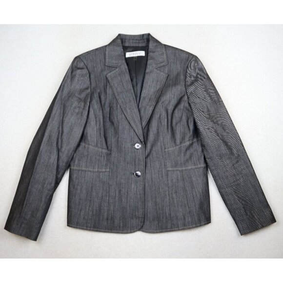 KASPER - WOMEN'S GRAY DENIM 2-BUTTON BLAZER JACKET - LONG SLEEVES - Picture 1 of 6